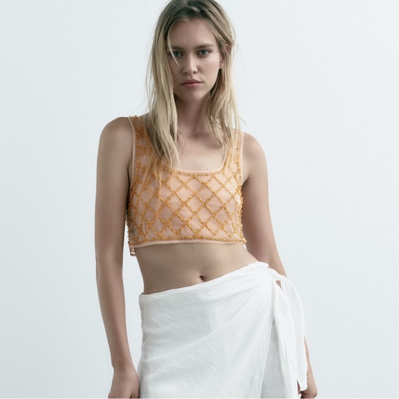 Zara Tops Zara Beaded Crop Top Poshmark